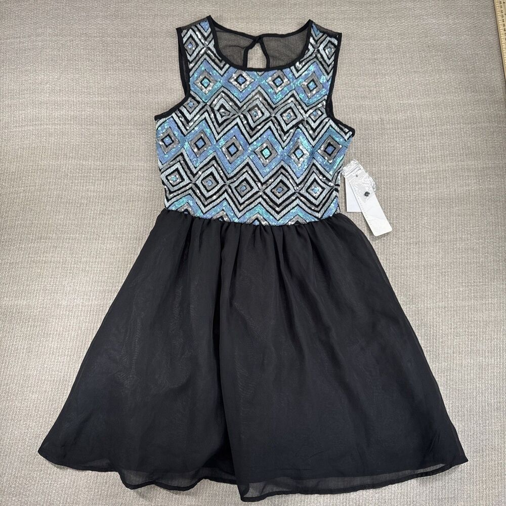 Vtg As U Wish Love Reign Sequin Glam Mini Dress Striped Blue Lined Sz 3 Y2K NWT